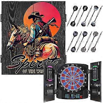 Electronic Dartboard with Wooden Door Cabinet - 8-Color LED Score Display - 50 Game Modes.