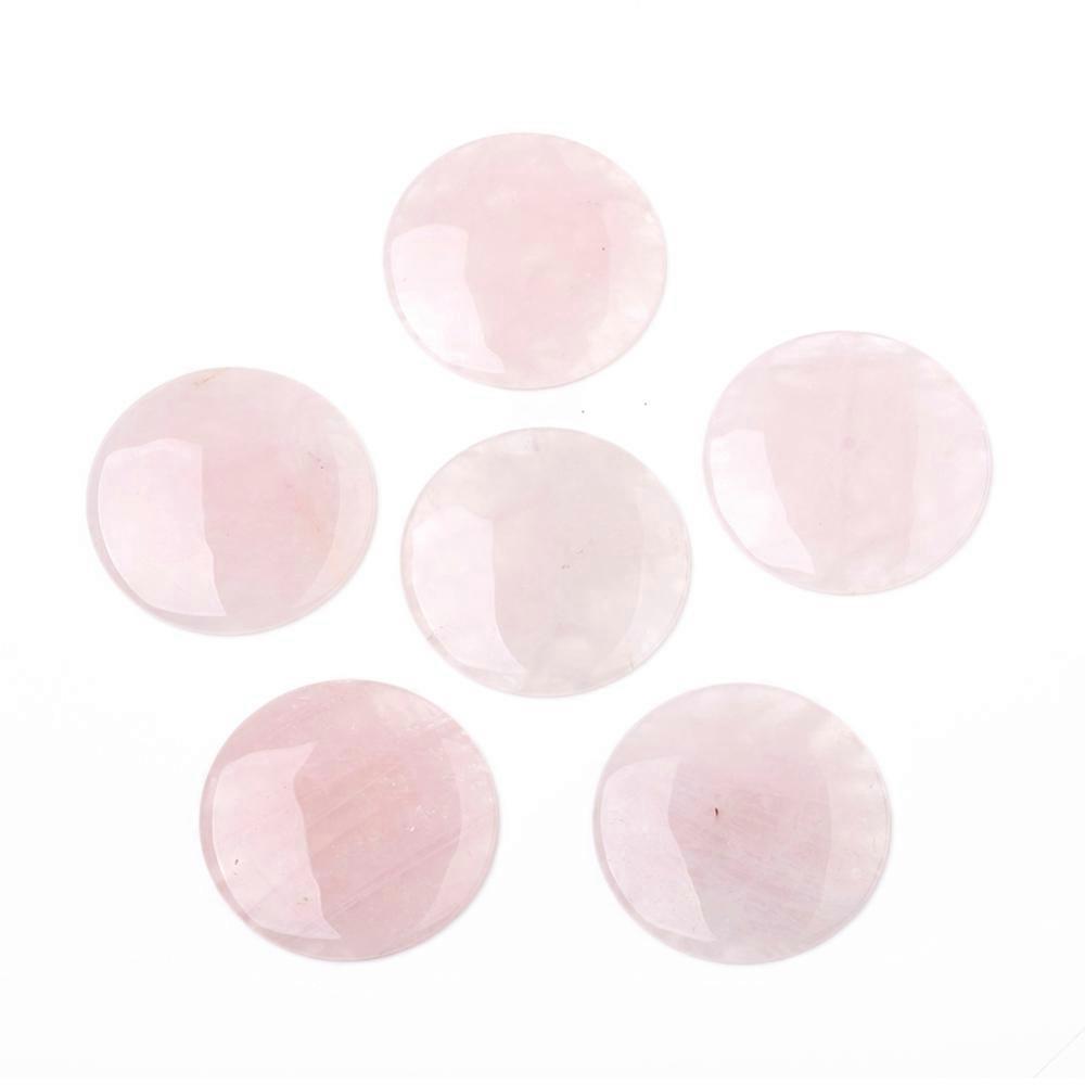 5pcs Rose Quartz Cabochons Flat Round 37x4mm