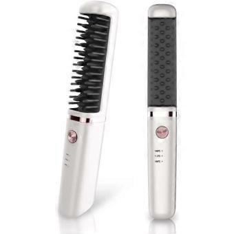 USB Cordless Electric Hair Clipper Ionic Hair Straightener Brush Comb 22.3*3.1*3.8(Color : White)-brnv
