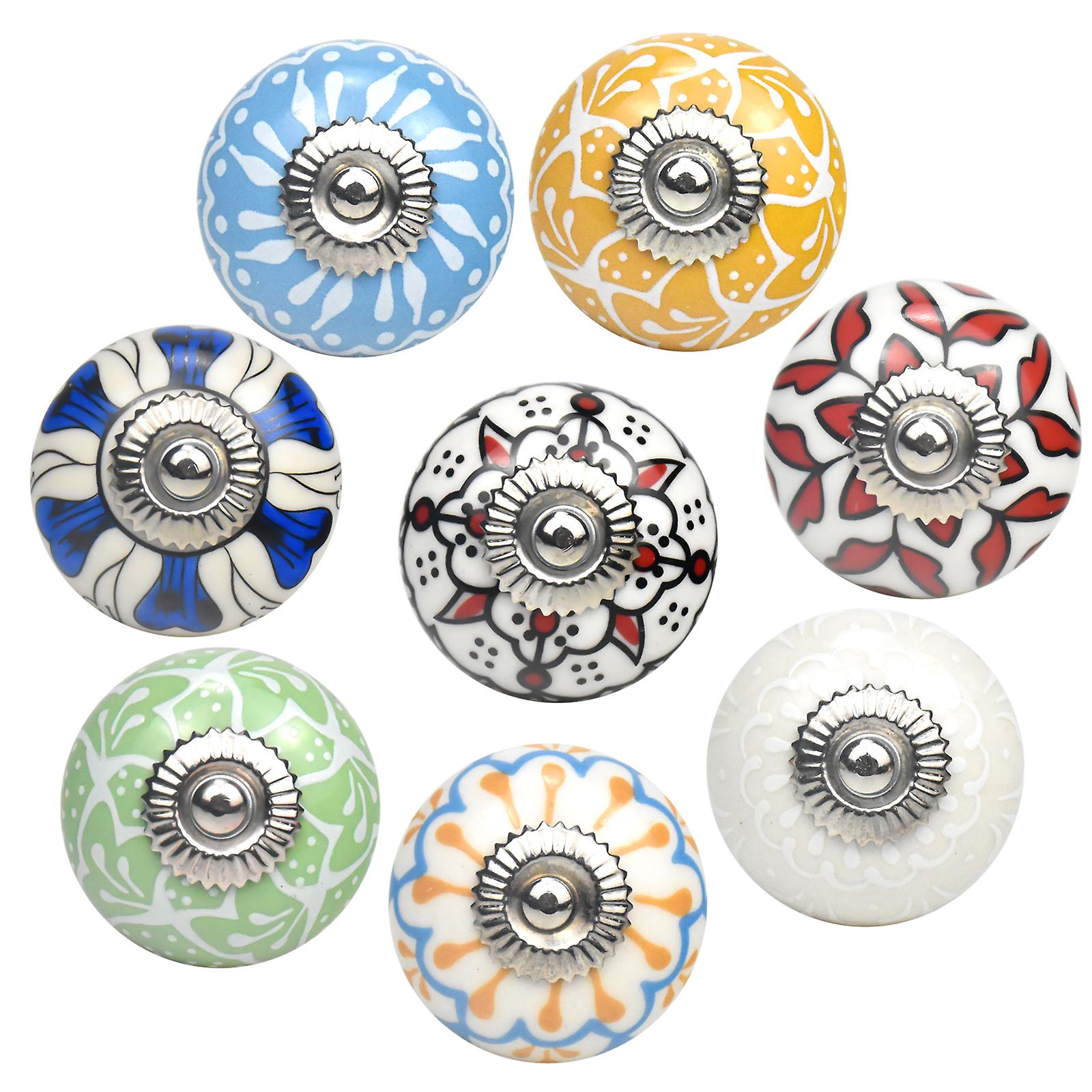 Ceramic Knobs 8 Pcs Drawer Handle Knobs With Screws Round Handles