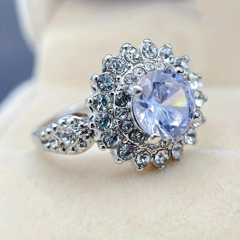 Superbe bague en zircon en cristal plaqué argent 925 pour femmes - Parfait pour les mariages d’anniversaire et les occasions spéciales