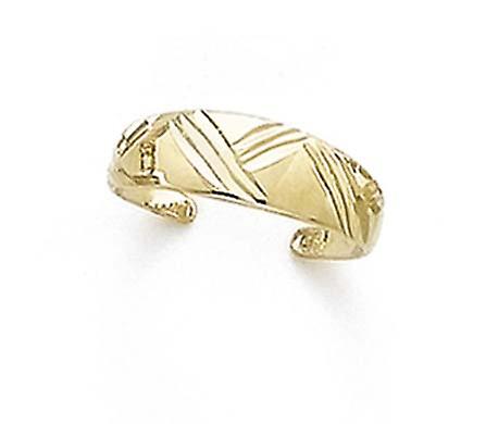 女性のための14Kイエローゴールドドーム型スパークルカットXsつま先リングつま先リング - 1.1グラム