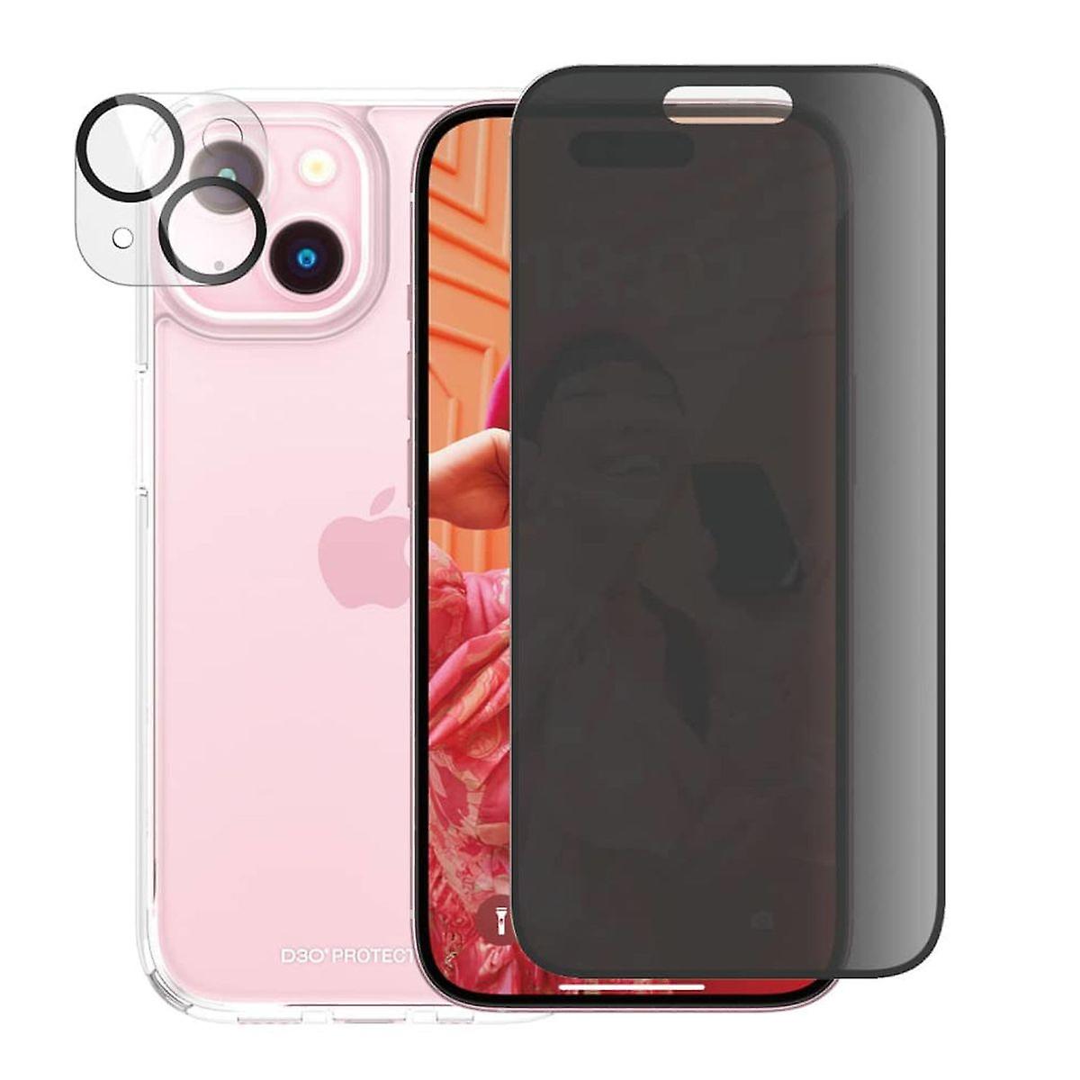 For Apple iPhone 15 PanzerGlass Privacy 3-in-1 Protec Pack Protective Glass
