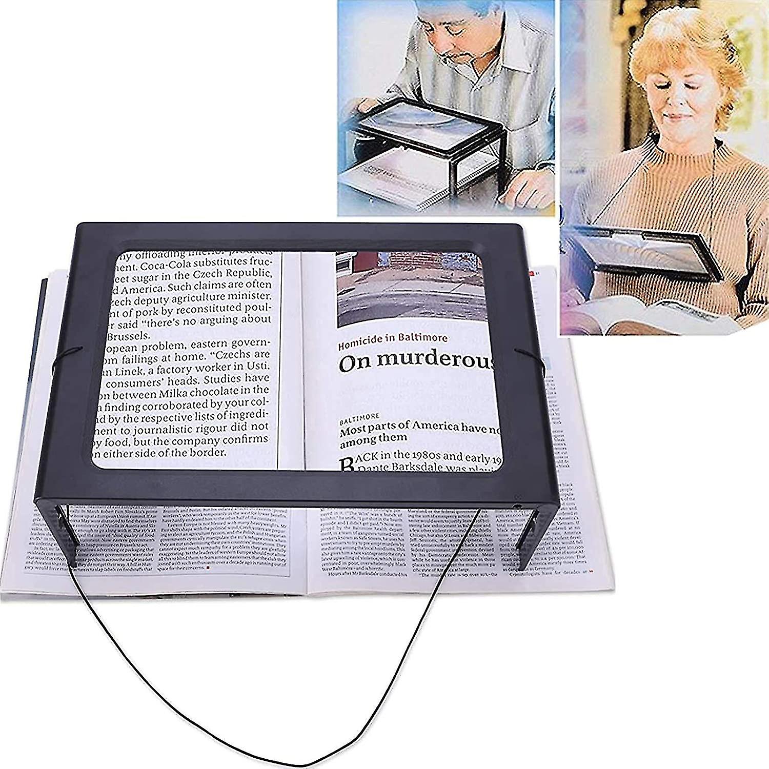 Reading Magnifier, Magnifying Glass With Light 3x Magnification Reading Aid With 4 Led Light For Seniors - A4 Rectangular With Folding Stand Hands Fre