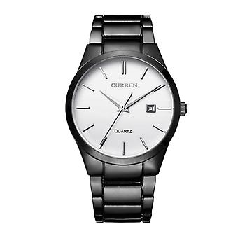 Curren Quartz Luxury Watch - Leather Strap Anologue Movement for Men - Stainless Steel - Black-White