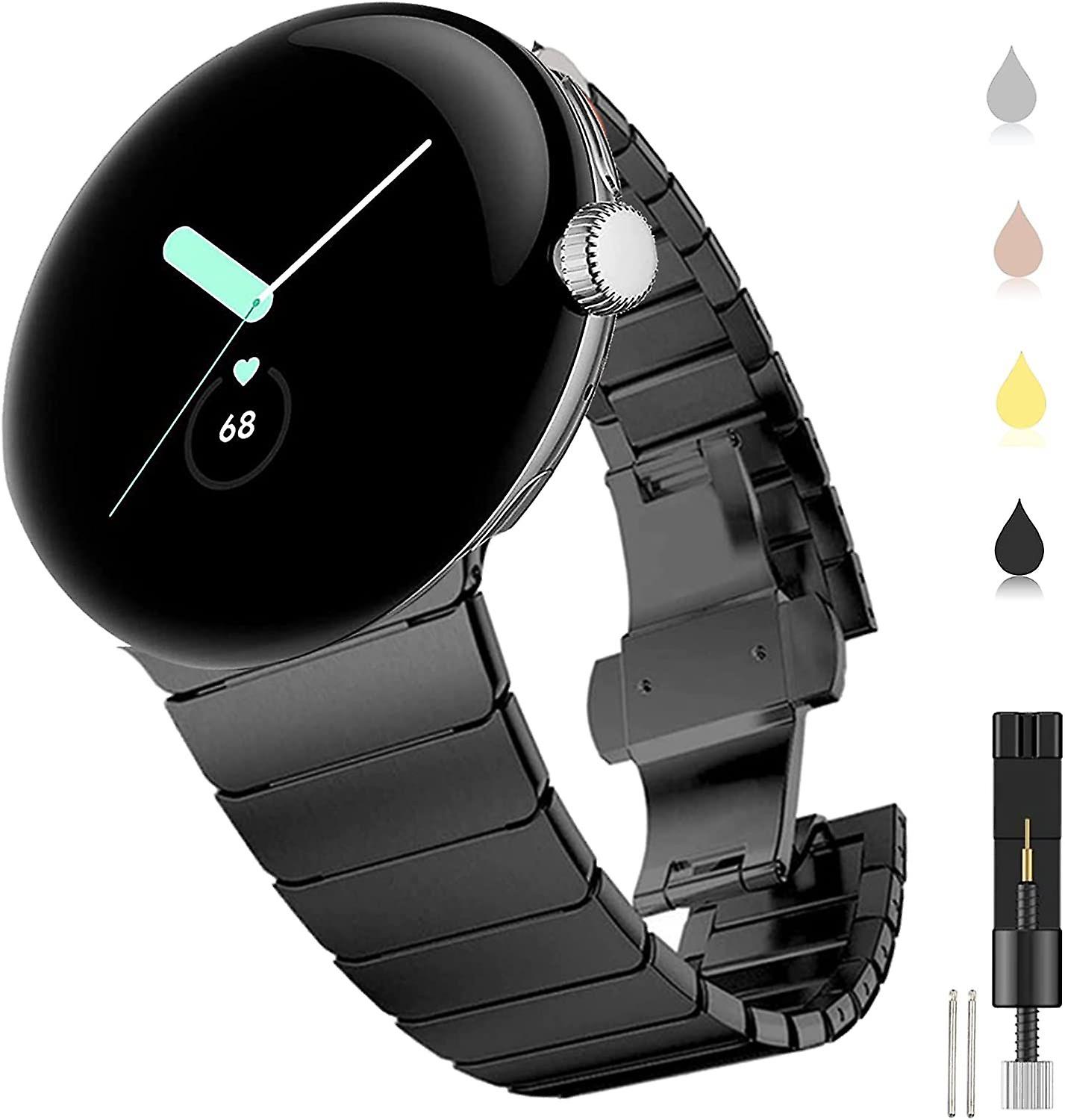 Kompatibilis a Google Pixel Watch fémszíjjal, luxus csereszíj pillangókapoccsal a Google Pixel Watch férfi női (fekete)