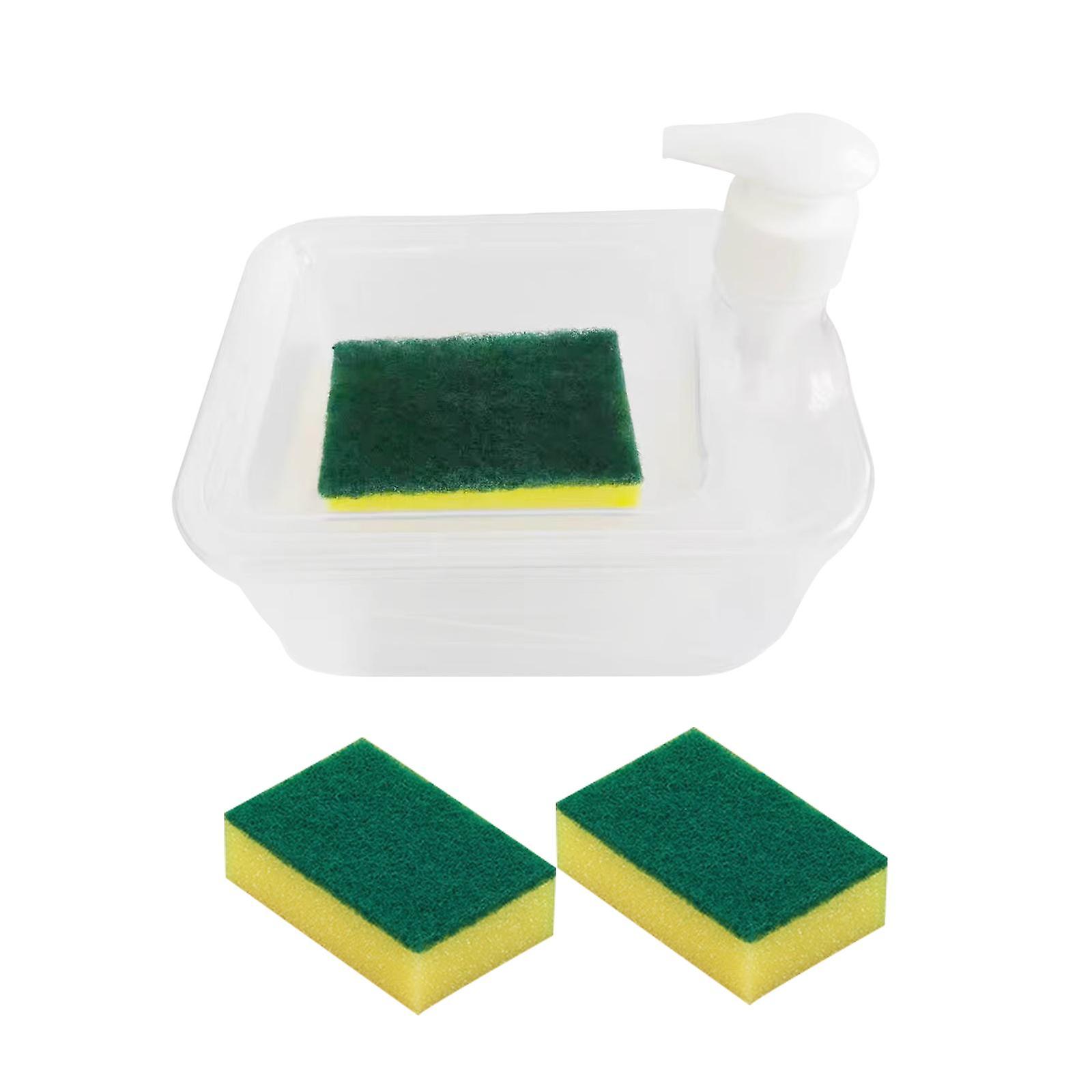 Soap Dispenser Hand Tool with Scrubber Holder Practical Kitchen Gadgets Dish Soap Dispenser Multiuse for Bar Countertop Hotel