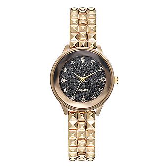 Mode Bande d’Acier Quartz Montre Ciel Étoilé Strass Cadran Montre Femme (Or)