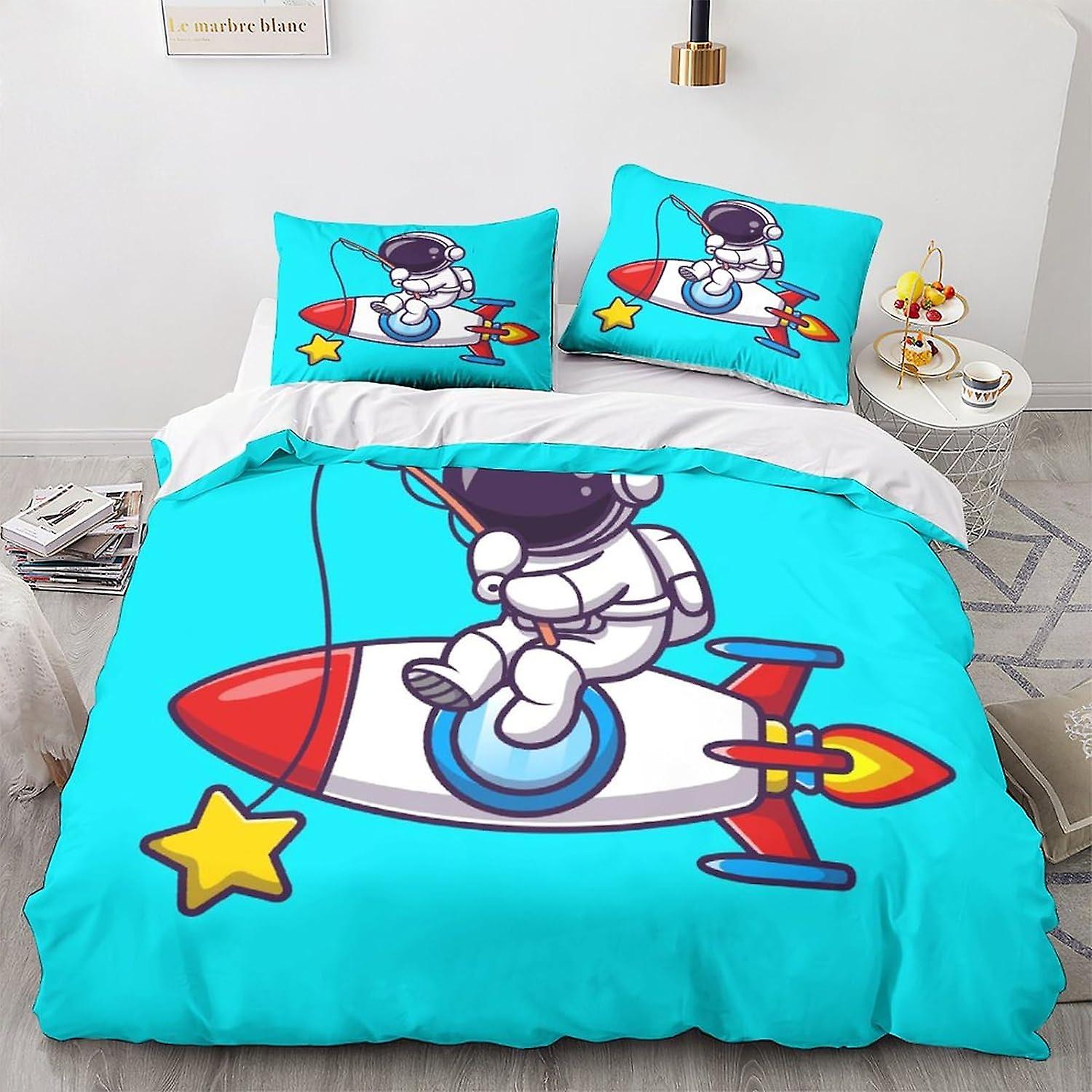 LikeEj Astronauts Dekbedovertrek 3D Space Printed Bedding Quilt Cartoon Dekbedovertrek met Ritssluiting Zachte Microvezel King