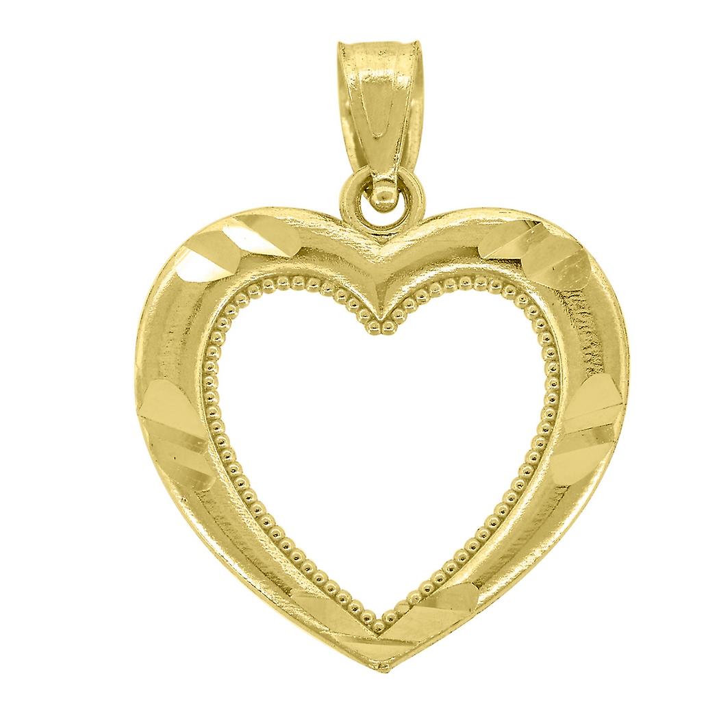 14KイエローゴールドレディースDCラブハートの高さ19.8mmペンダントネックレスチャーム-女性用ペンダント