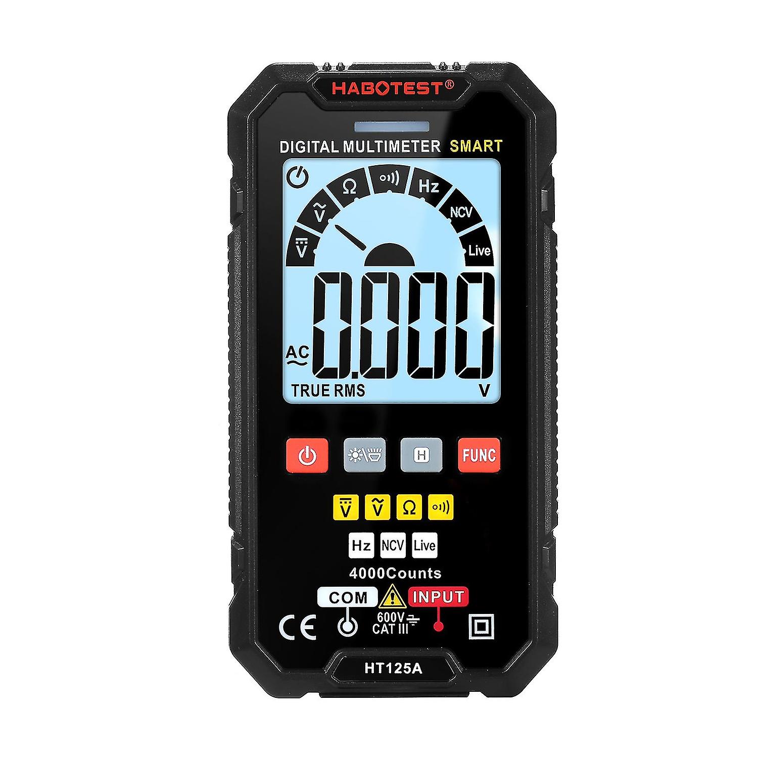 HABOTEST HT125A Smart Digital Multimeter 4000 Counts True RMS Auto Ranging Voltage Meter with Backli