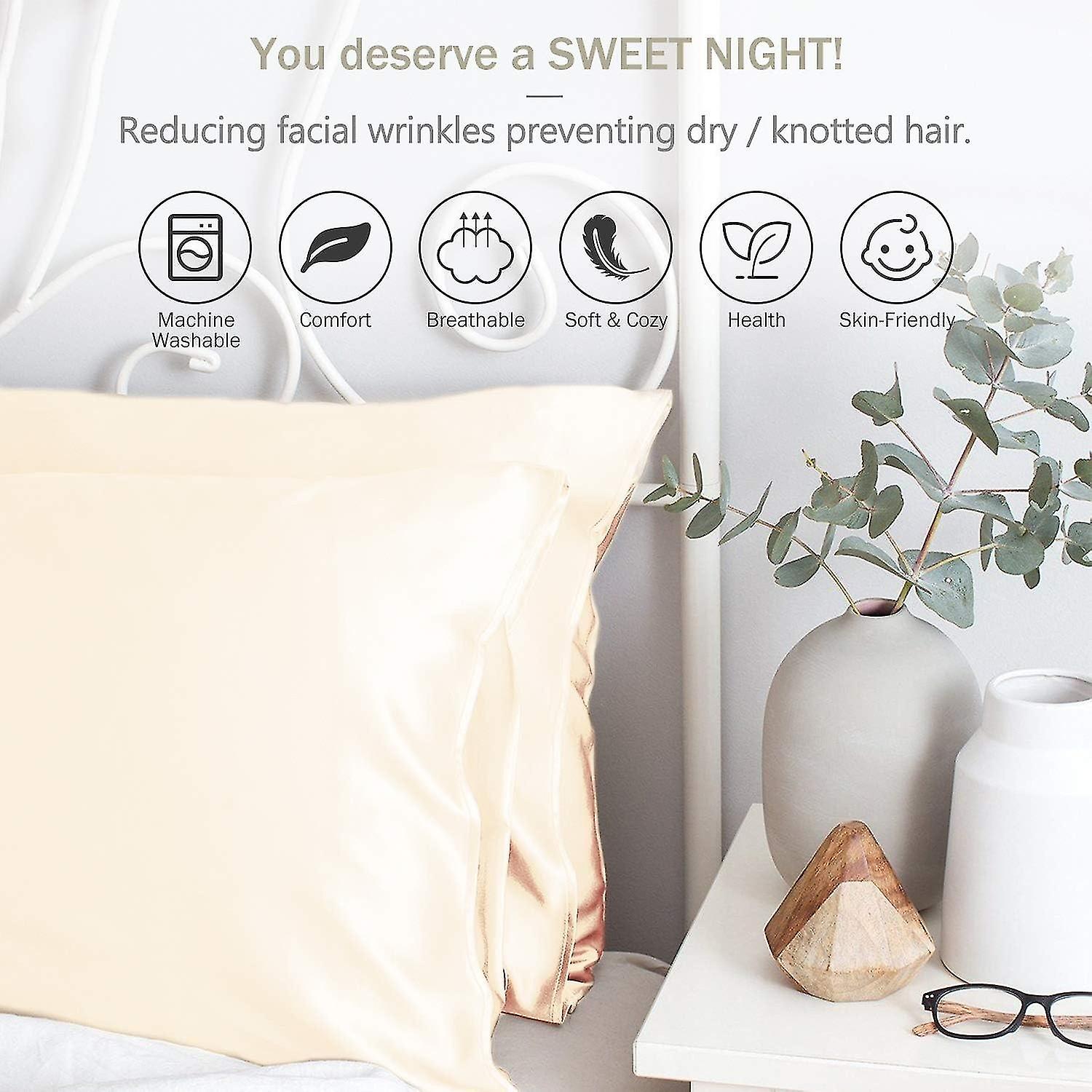 2 pillowcases in microfiber satin, take care of your skin gently, prevent hair loss, anti-mite and