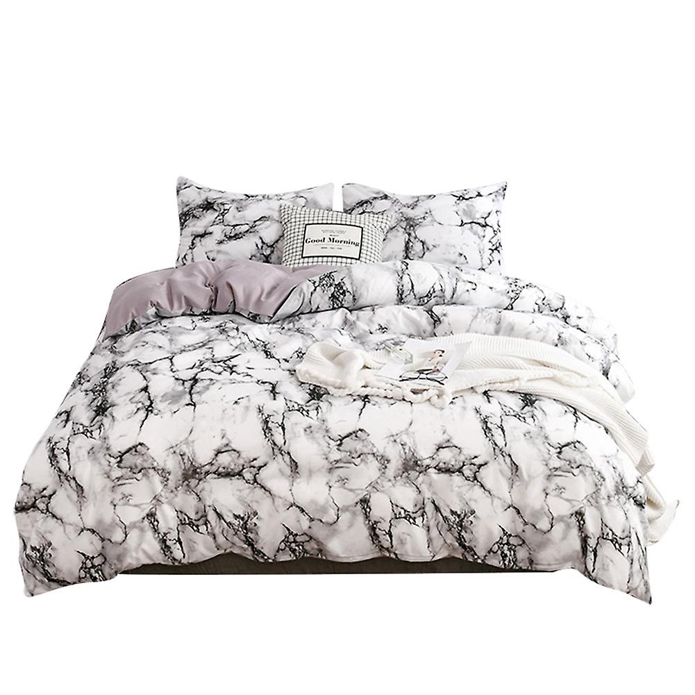 3Pcs Set Polyester Marbled Quilt Cover Pillowcase Bedding Set EU AU King Size (White)