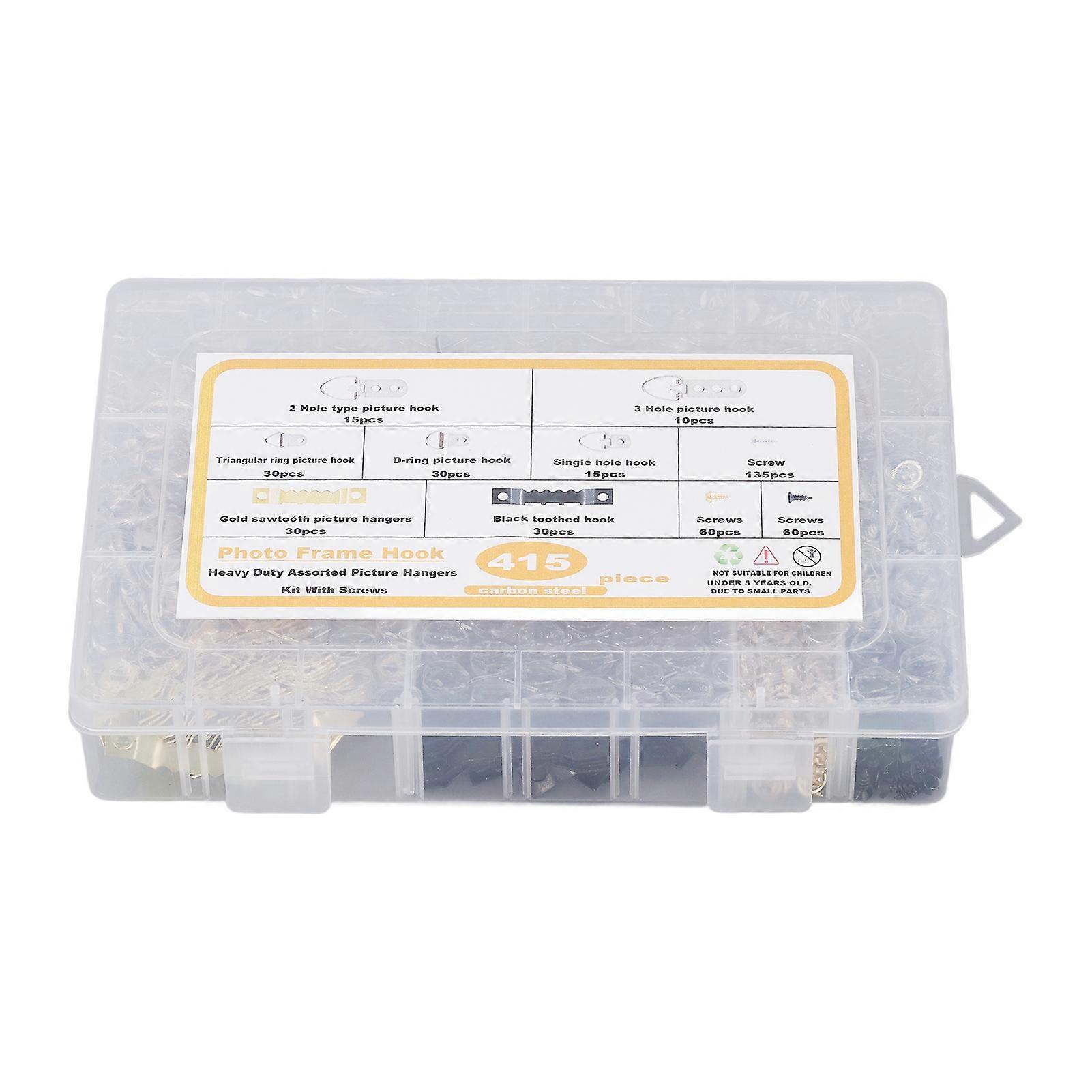 Picture Hangers Kit Heavy Duty Assorted Frame Hook with Screws Transparent Box 7 Models