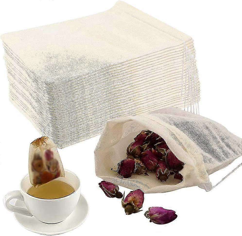 Tea Bag With Drawstring 50pcs Reusable Empty Tea Bag Multipurpose Tea Filter Bags Cotton
