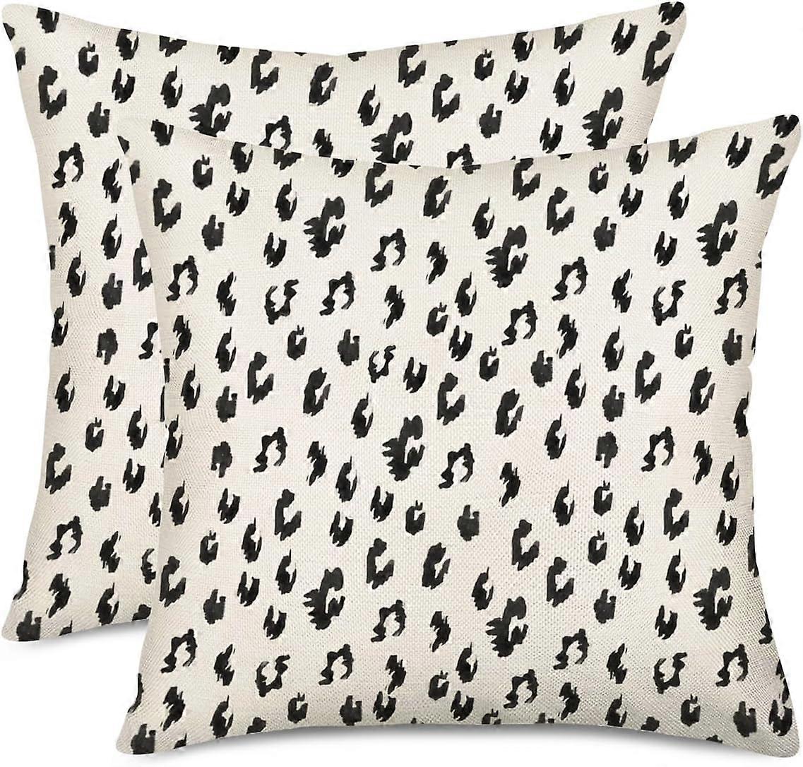 Fodere per cuscini a pois 16x16 pollici Set di 2 cuscini da tiro crema nera Boho Design Pennellate Fodera per cuscino quadrato decorativo per esterni Cotone Lino P