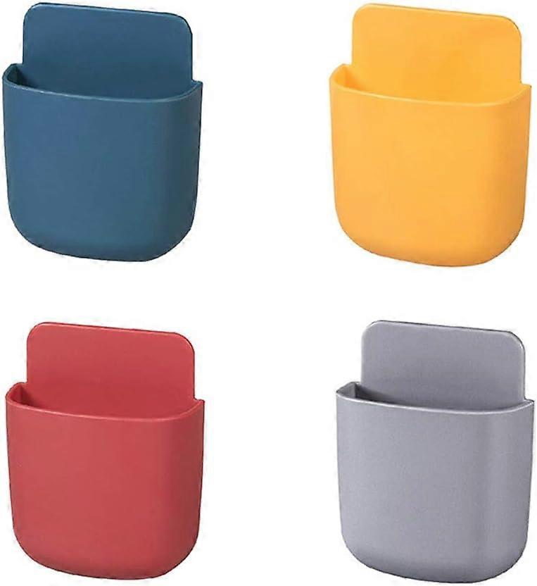 Range Telecommande Mural 4 Pices Support Telecommande Mural Bote Rangement pour Tlcommande Auto Adhsive Support de Tlphone Portable Mural, 4 Couleurs
