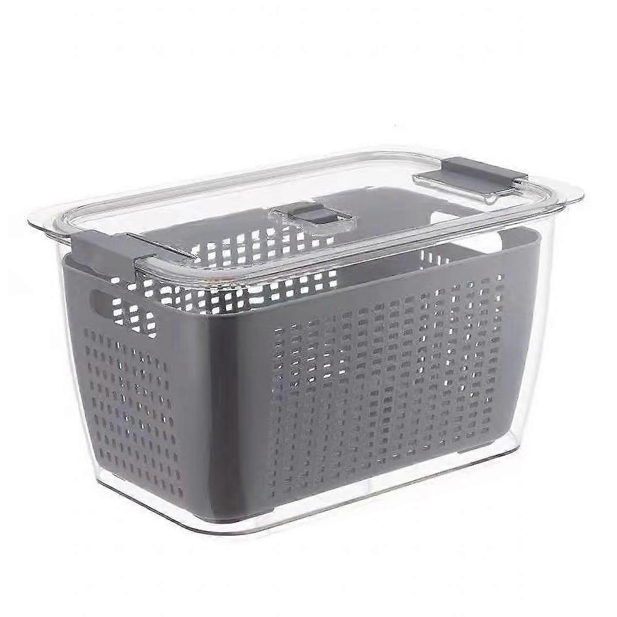 1 pcs Draining Basket,2 Layer Kitchen Refrigerator Vegetable Storage Box with Filter Gray L 4.5L