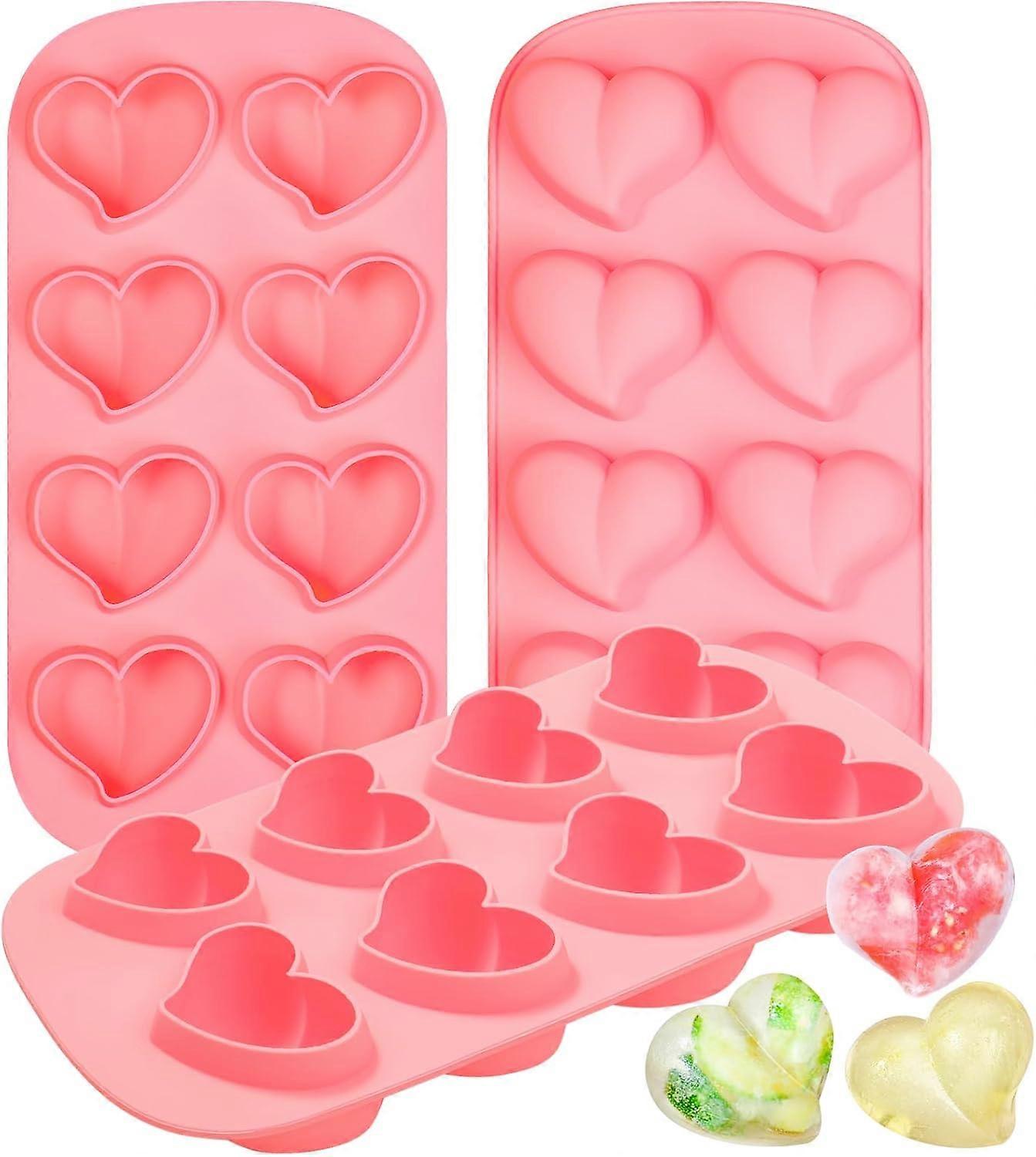 Heart Ice Cube Tray Silicone 3 Pcs Heart Shape Ice Cube Moulds Valentines Chocolate Moulds for Chocolate, Ice Cube, Wax Melt