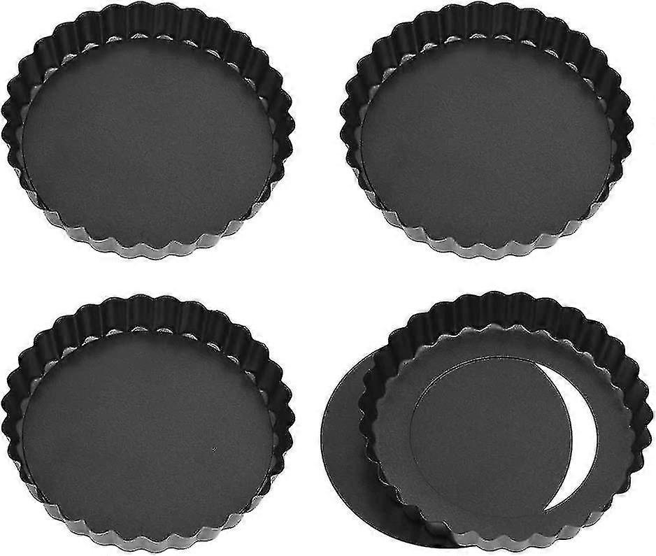 4 Kalıplı Set Gevşek Tabanlı Mini Kiş Teneke, 12 Cm Küçük Tart Kalıbı, Çıkarılabilir Tabanlı Yapışmaz Kaplama Pişirme Kalıpları (siyah)-Mükemmel