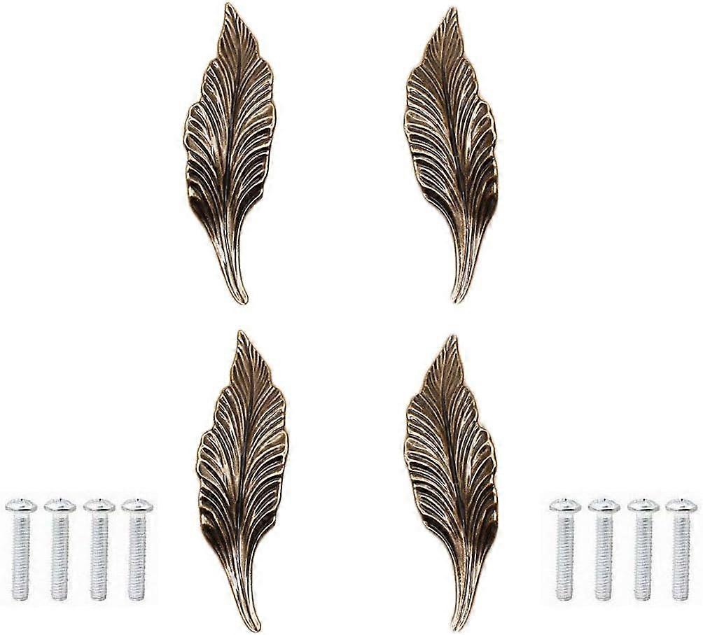 4Pcs Bronze Long Leaf Shape Drawer Knobs And Pulls Handles For Kitchen Furniture Door Drawer
