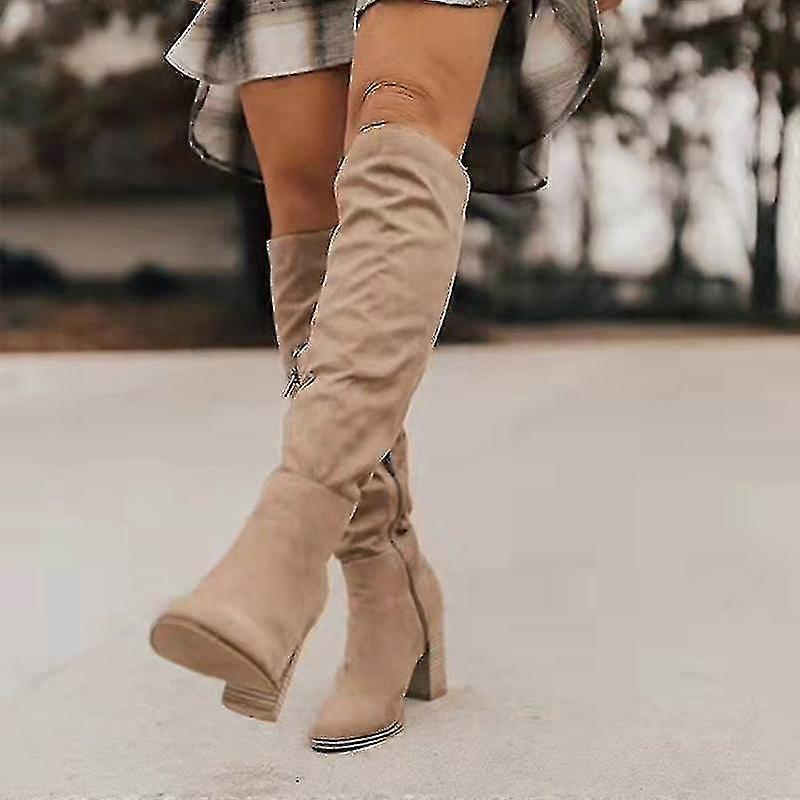 Women Suede Boots For Winter Over Knee Long Boots With Thick Heel