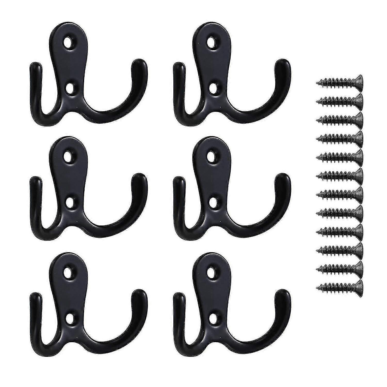 10 Pcs Double Prong Robe Hook, Chrome Dual Coat Hooks, Metal Door Hooks Cloth Hanger With Screws Han