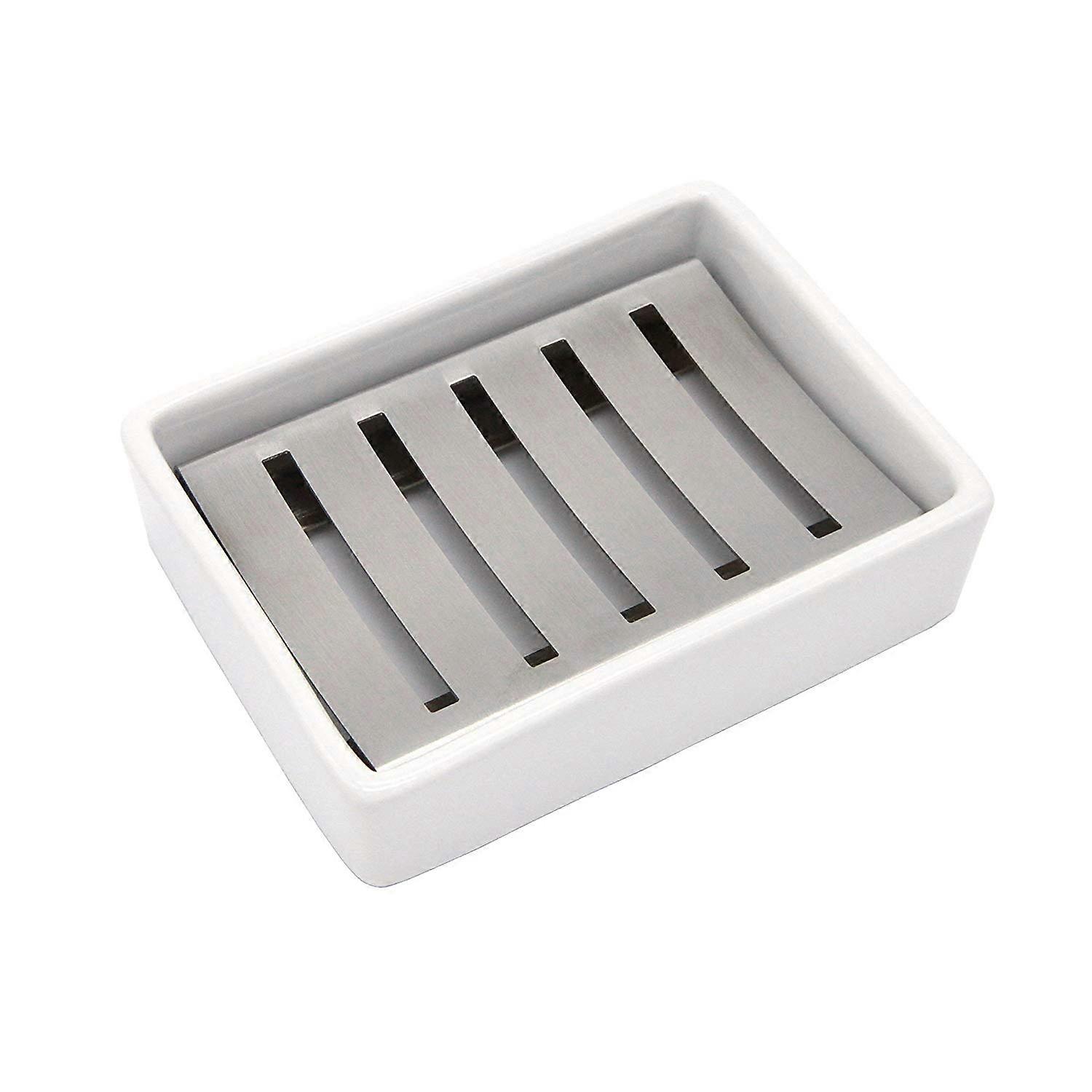 Ceramic Soap Dish Stainless Steel Soap Holder For Bathroom And Shower Double Layer Draining Soap Bo
