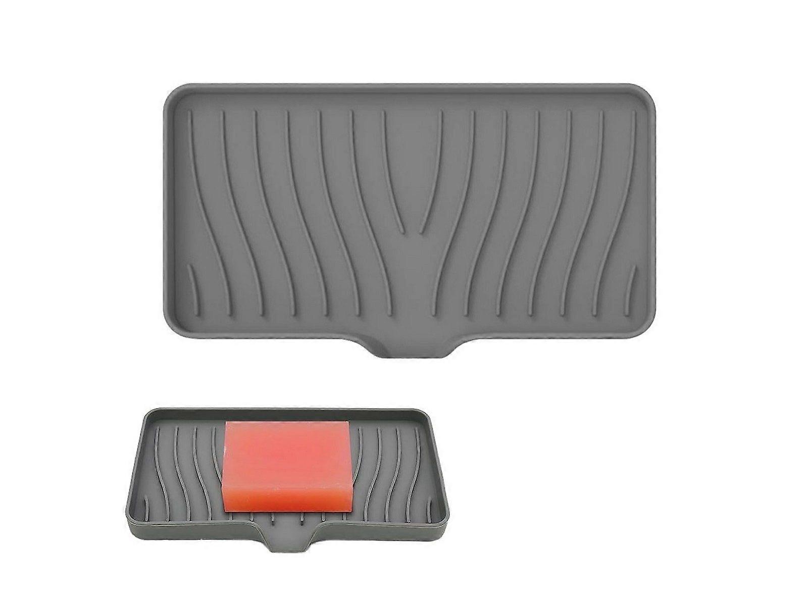 Soap Dish Self Draining Soap Tray Soap Holder for Bathroom Kitchen Grey L