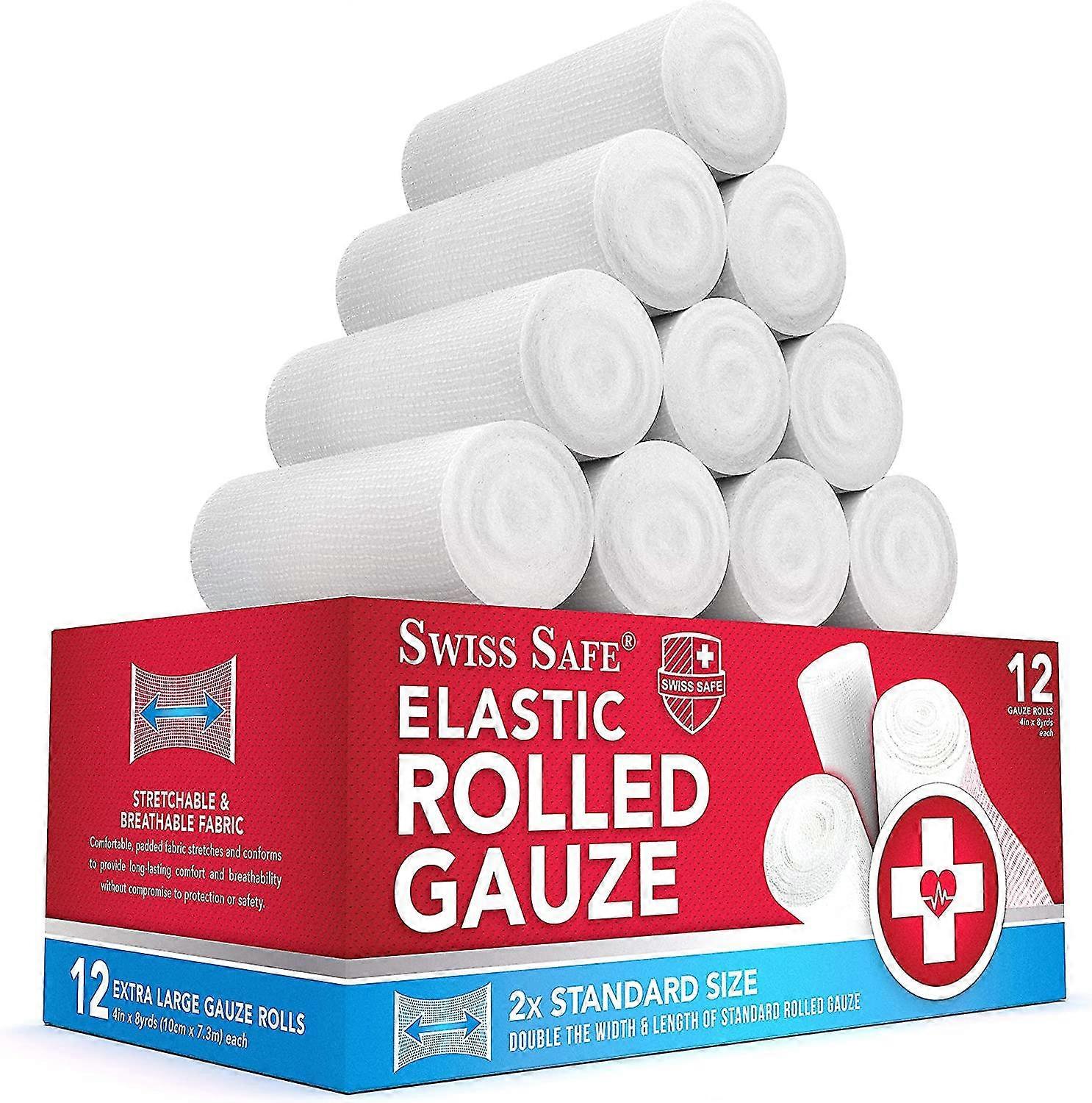 Stretch Gauze Rolls, 4 Inch X 8 Yards, (12 Pack)