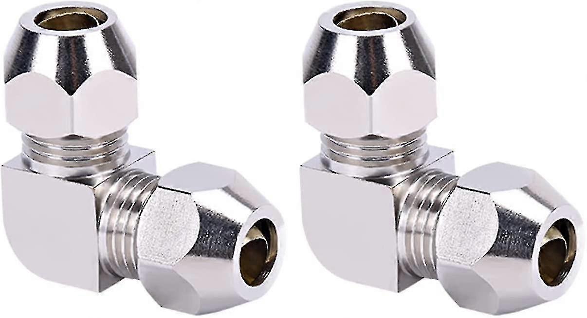 2 Pieces 8mm Compression Ferrule Hose Fitting, Silver Right Angle Pneumatic Hose Fitting, Copper Nickel Plated Double Tube Straight Quick Connector, F