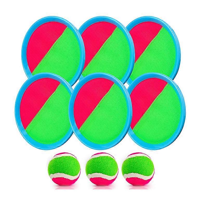 Toss and Catch Set, Catch Toys for Kids, Beach Toys Paddle Ball Play Set with 6 Rackets and 3 Balls, Perfect Outdoor Play Set, Backyard Playground Se