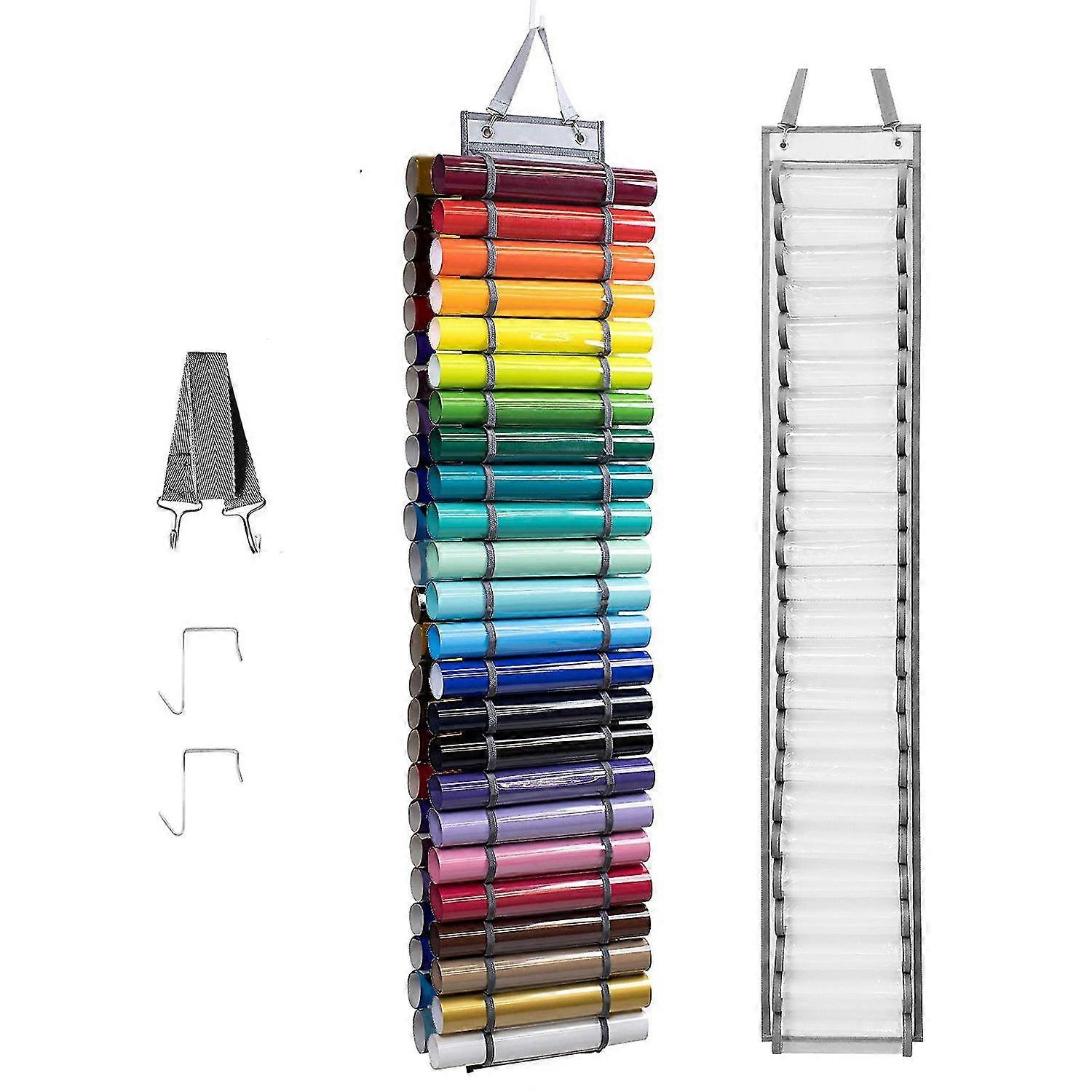 48 Roll Compartments Vinyl Storage Organizer,wall Mount Vinyl Roll Holder With Door Hooks And Strap