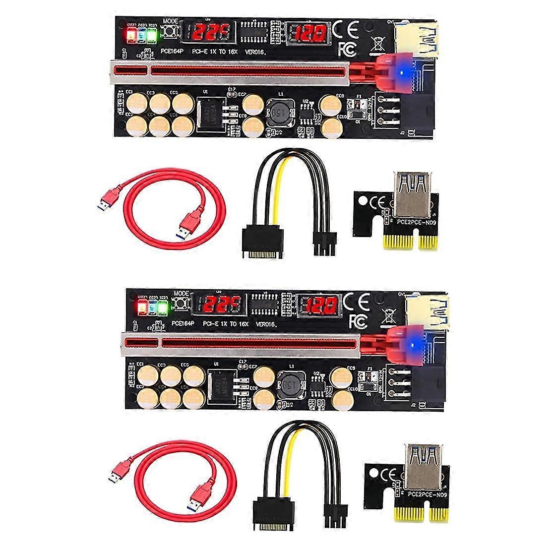 2 Pcs Newest Ver016 Pci-e 1x To 16x Usb3.0 Gpu Riser Card With 10 Capacitors Temperature Voltage Di