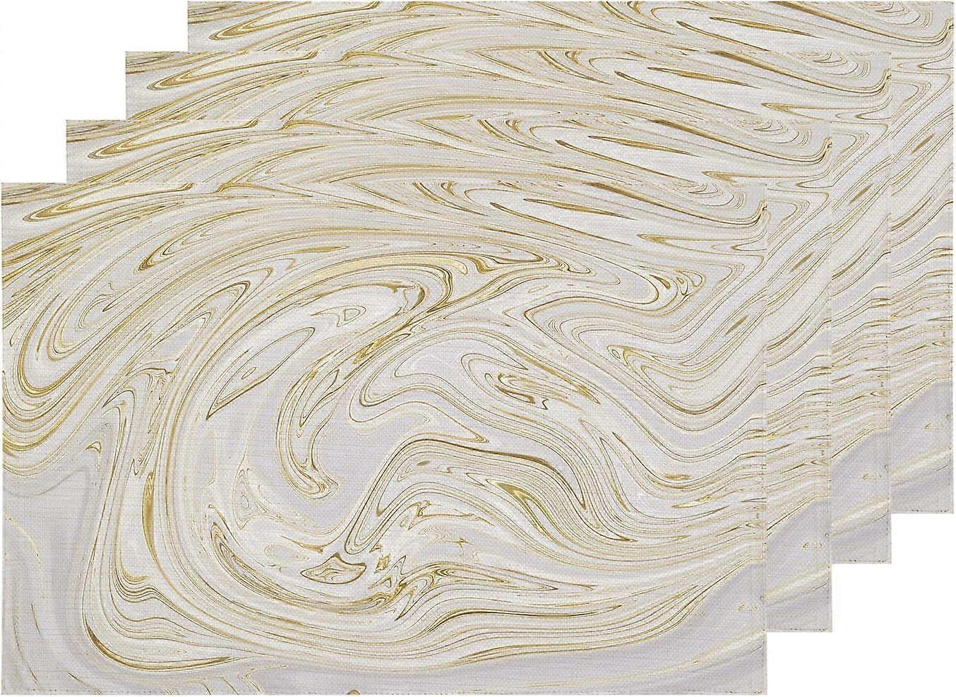 White Abstract Marble Placemats, Cream Ink Table Mat Linen Burlap Washable Double-Deck Heat Insulation for Dining Table Kitchen Table Set of 4 (12 x 1