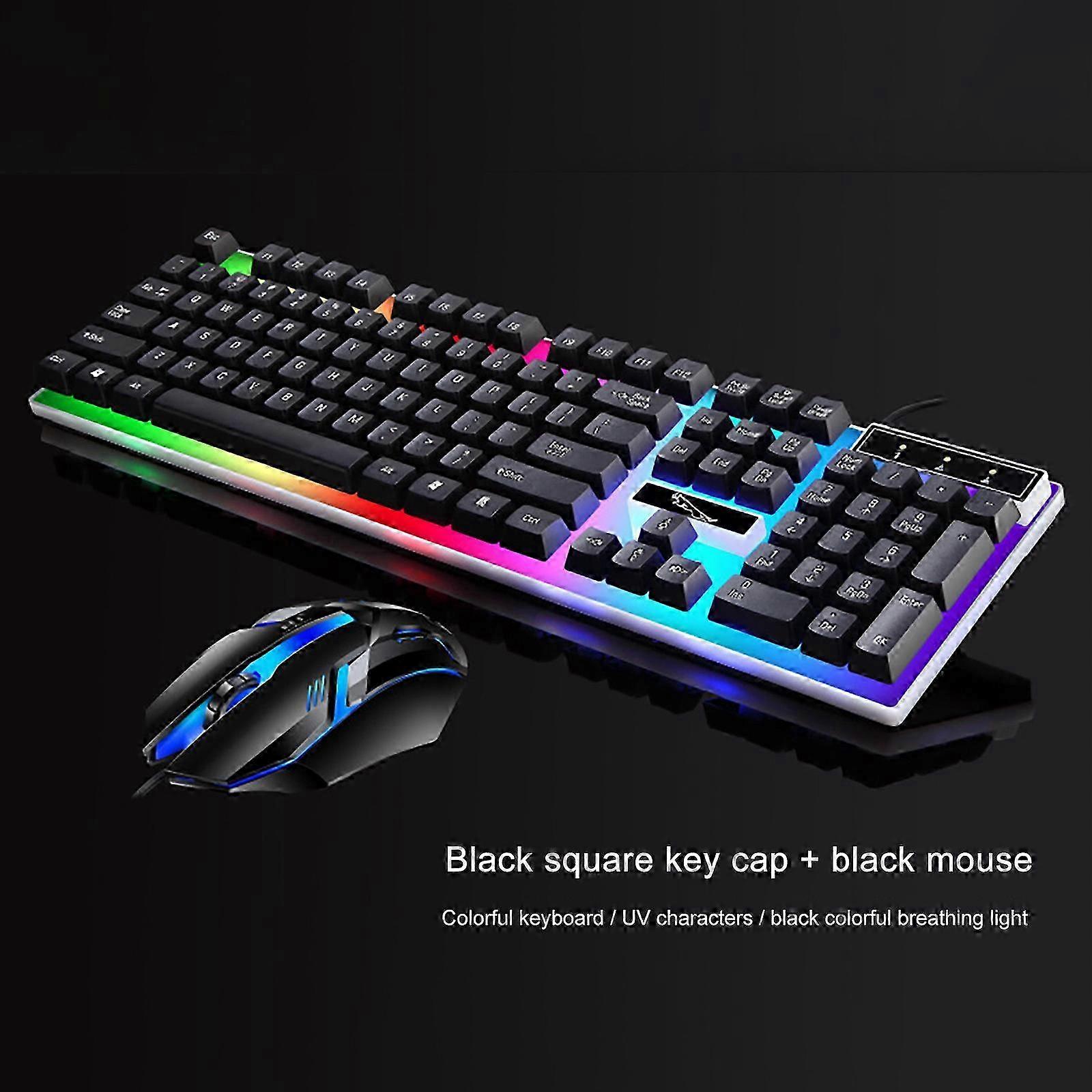 Colorful LED Illuminated Backlit USB Wired PC Gaming Keyboard Mouse Set