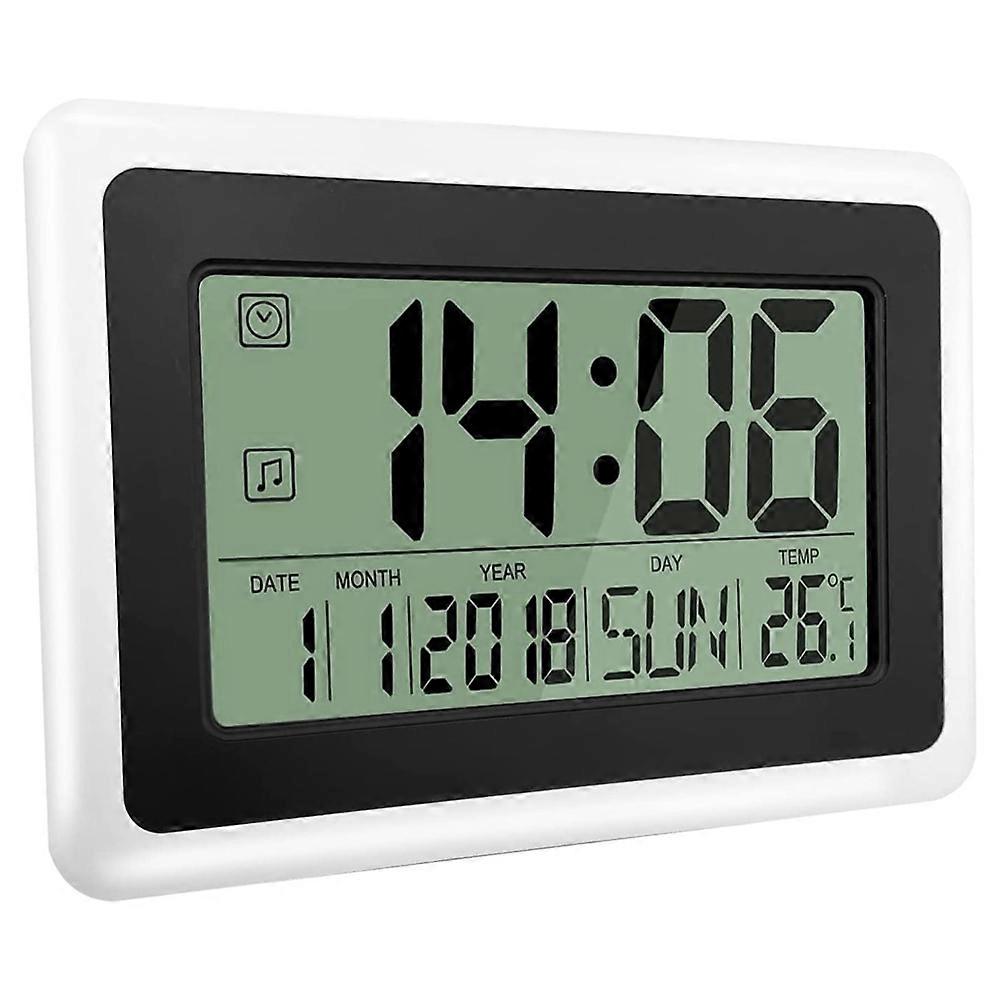 Digital Clock with Calendar & Temperature, LCD Screen Alarm Clock with Extra Digits, Easy to Read a