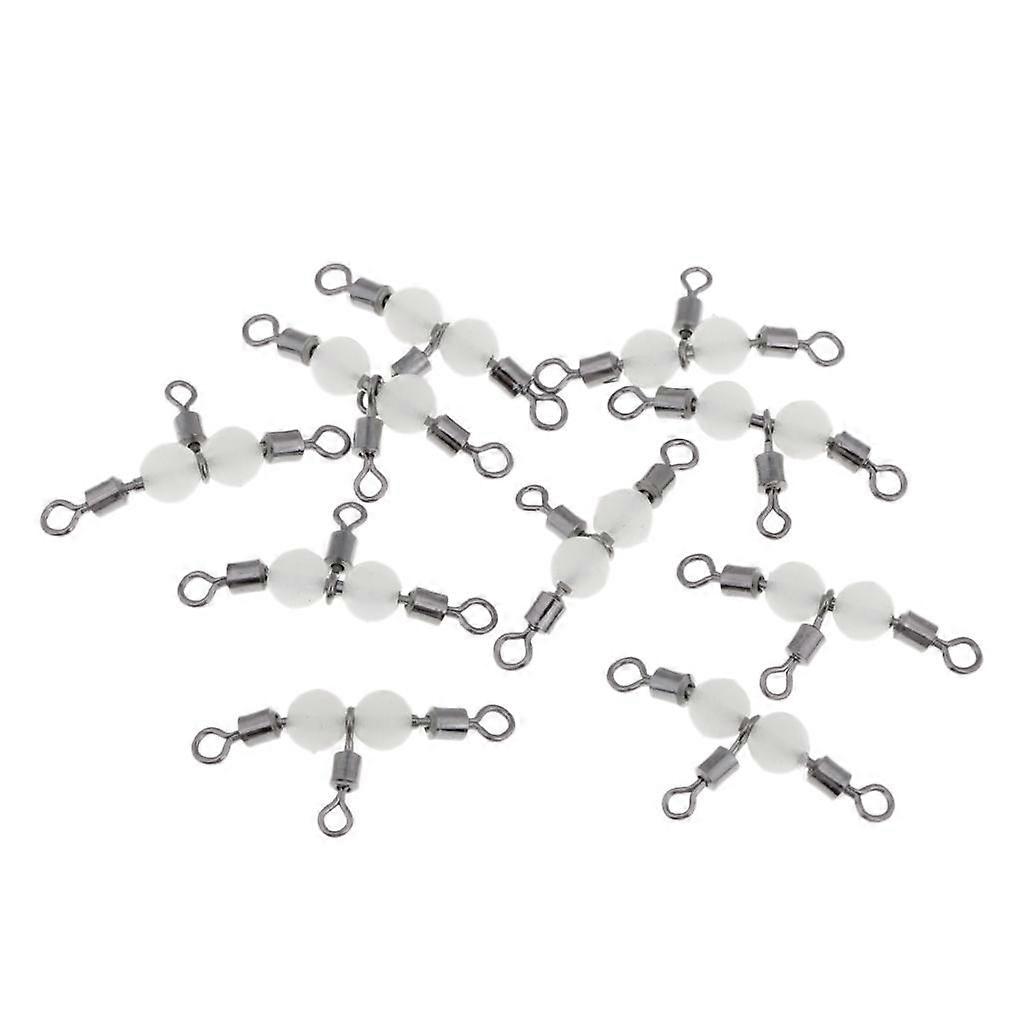 10pcs Brass 3-Way Swivel Glow Bead Rolling Swivel T-shape Swivel With Glow Bead Sea Fishing Swivels - 4.6cm