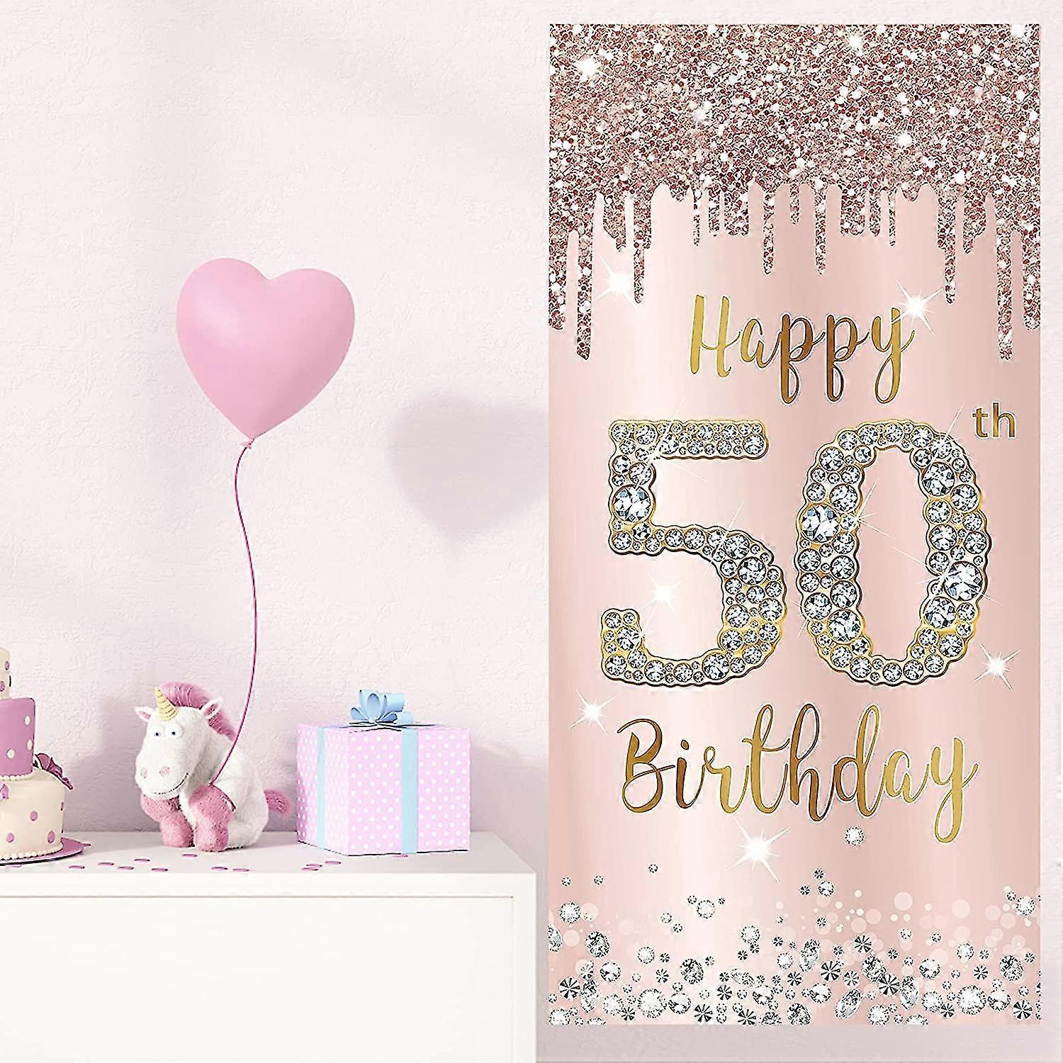 Bng-bng Decorazioni Festa 50° Compleanno In Oro Rosa - Striscione Happy 50th Birthday E 6 Vortici Con Numero 50 Per Donne