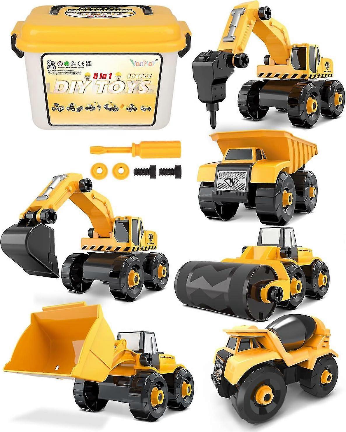 تفكك مركبات البناء حفارات شاحنة لعبة مع صندوق تخزين ، 6 في 1 DIY بناء Educatio هدية للعائلة Linzero