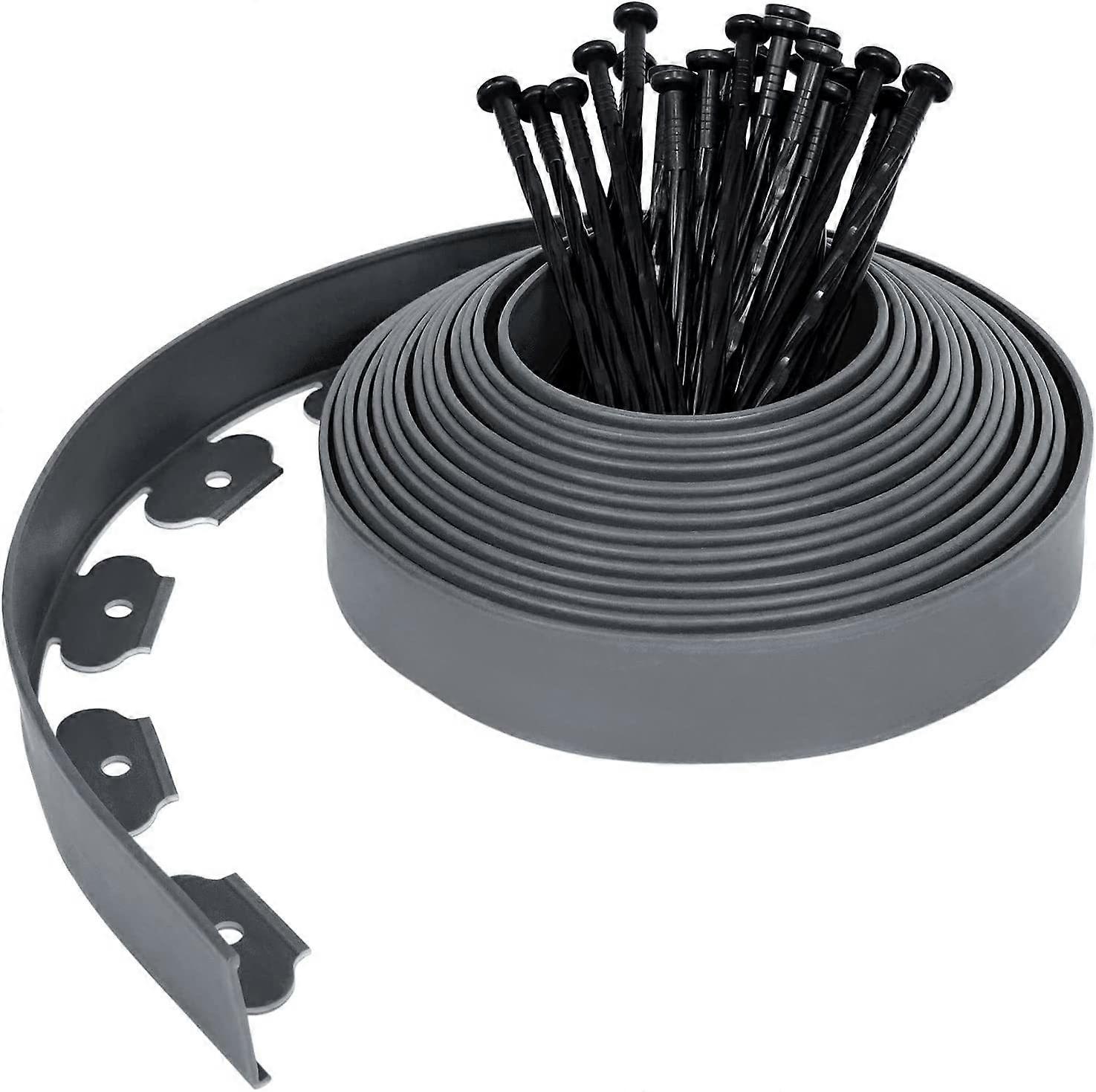 GrayPlastic Garden Edging 5 meters with 15 Anchor Stakes Flexible Lawn Edging Lawn Edging with Strong Stakes Idea