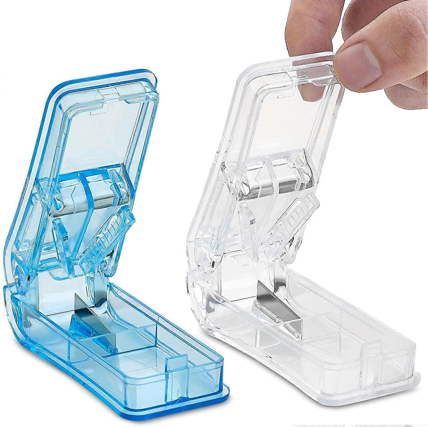 Pill Cutter (Pack of 2) - V-Shape Knife for Cutting and Crushing Small and Large Pills - Transparent Box for Splitting your Pills and Carrying your Me