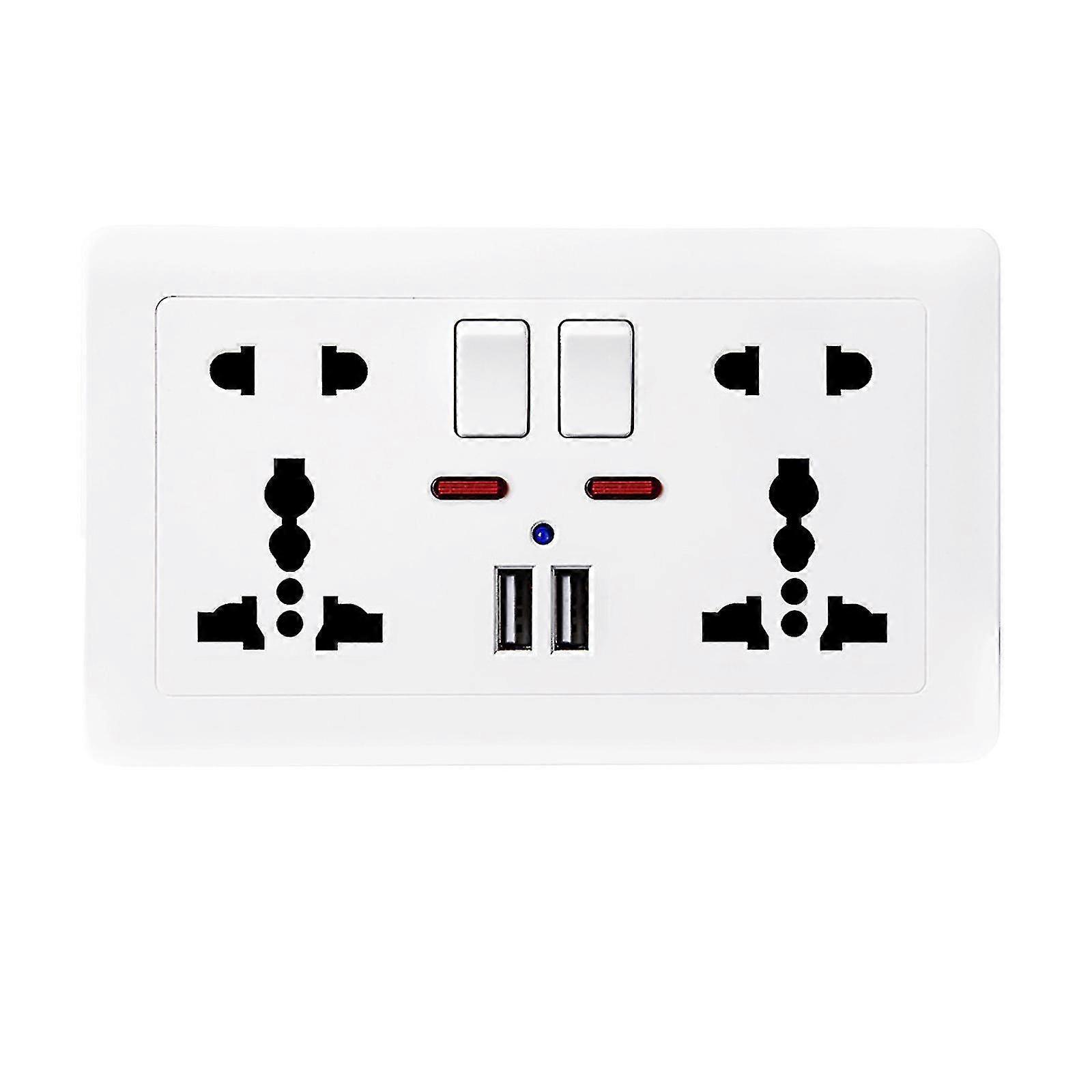 Double Wall Power Socket Universal 5 Hole 13a Dual Usb Charger Port Socket With