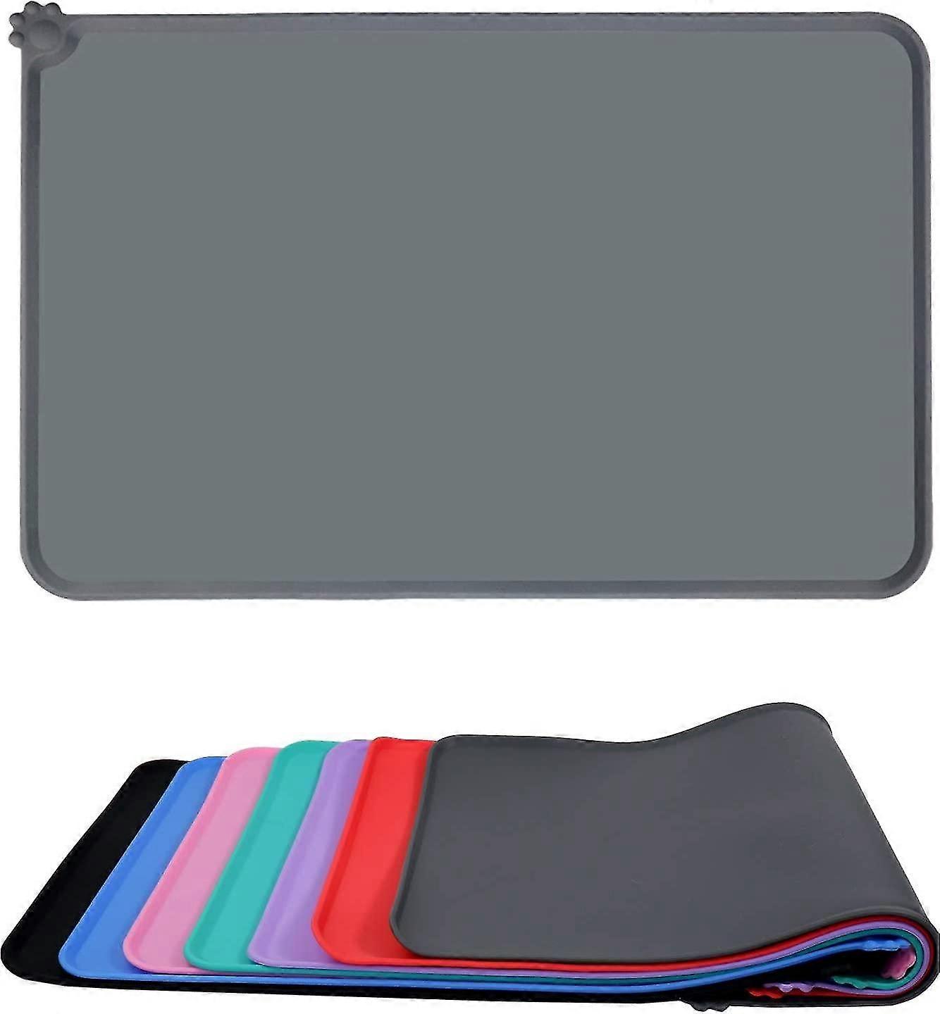 Dog and Cat Bowl Mat, Non-Slip Mat Under Pet Bowls, Waterproof Silicone Feeding Mat,60.9x40.6cm Gray