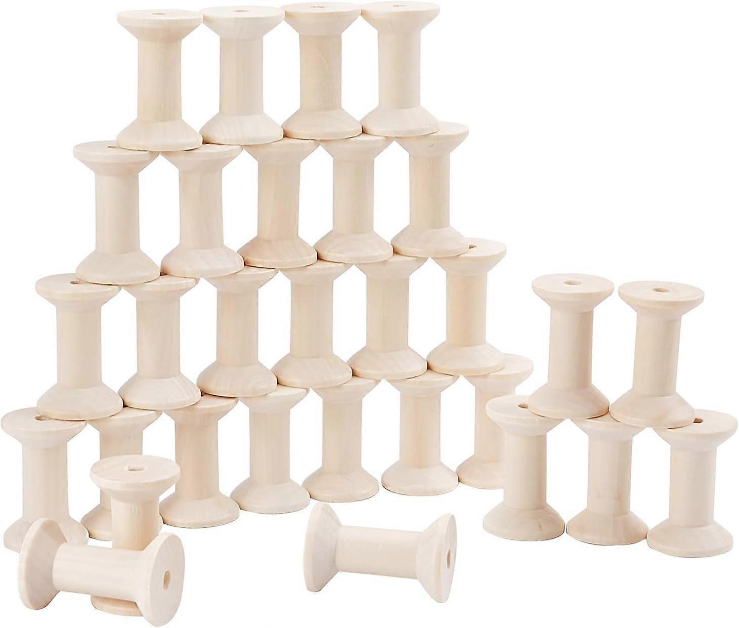 30pcs Wood Spools 1.85 Inch Unfinished Empty Spools Weaving Bobbins Empty Thread Spool Wooden Craft Spools for Embroidery Thread Pom Ribbon Crafts and