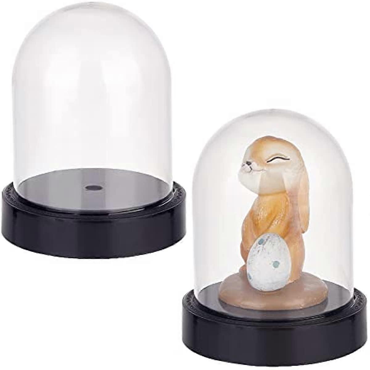 2 Set Plastic Dome Display Case Cloche Bell Jar with Base Clear Decorative Dome for Christmas DIY Snow Globes Collectibles Tabletop Centerpiece 3.5x4.