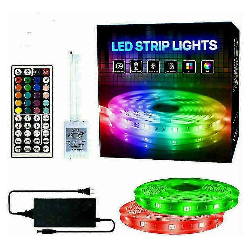 2*5M 5050 Rgb Led Strip Light,Ip65 Multicolor Decorative Led Light,Synchronize With Music Rhythm,Led Strip Light Self Adhesive Tape Kit,Cuttable For H