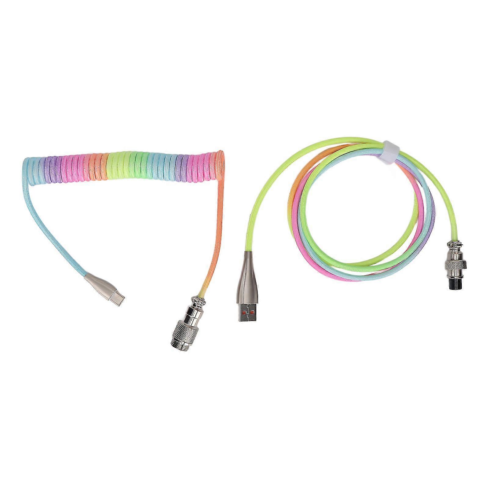 RGB Luminous Gradient Color Mechanical Keyboard with Retractable USB C Coiled Spring Cable - Type 1