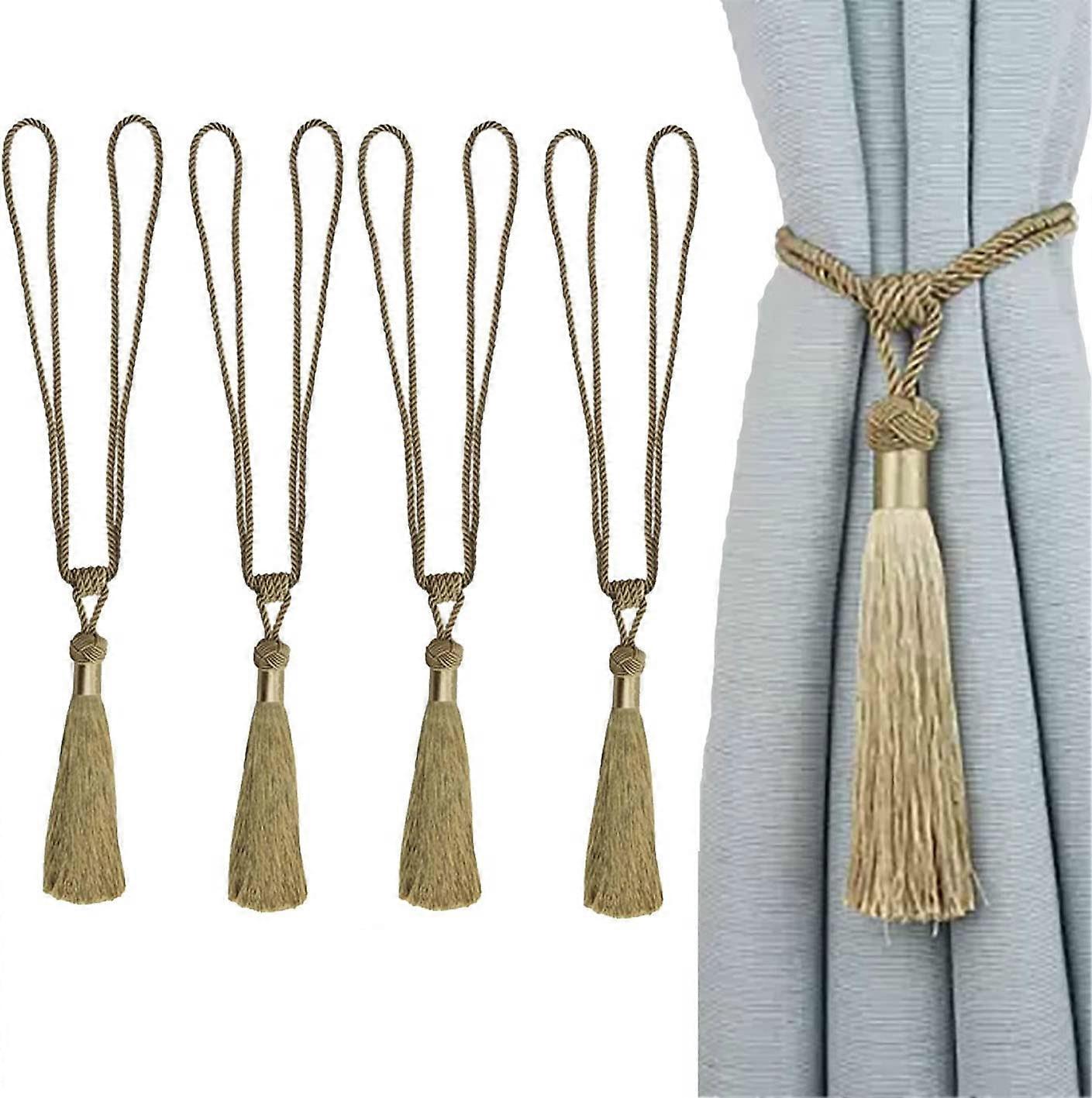 Curtain Tiebacks Handmade Rope Tassel Tie Backs Pair  Liner Ties for Home Decorative Drapery Set of 4 (Gold, 4)