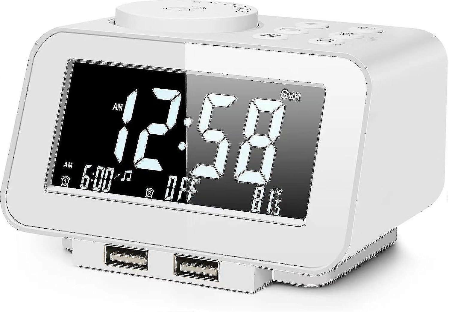 Digital Alarm Clock Radio - 0-100% Dimmer, Dual Alarm With Weekday/weekend Mode, 6 Sounds Adjustable